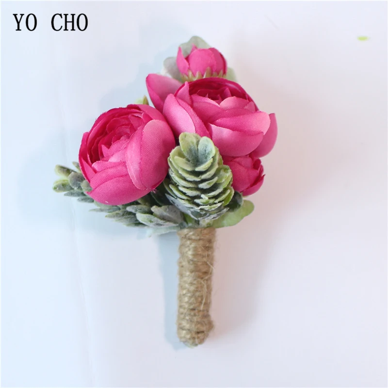 boutonniere-C YO CHO искусственный шелк Sasanqua цветок бутоньерка для жениха корсаж Свадебный браслет на запястье Розовый Оранжевый Свадебные принадлежности - Цвет: boutonniere-C