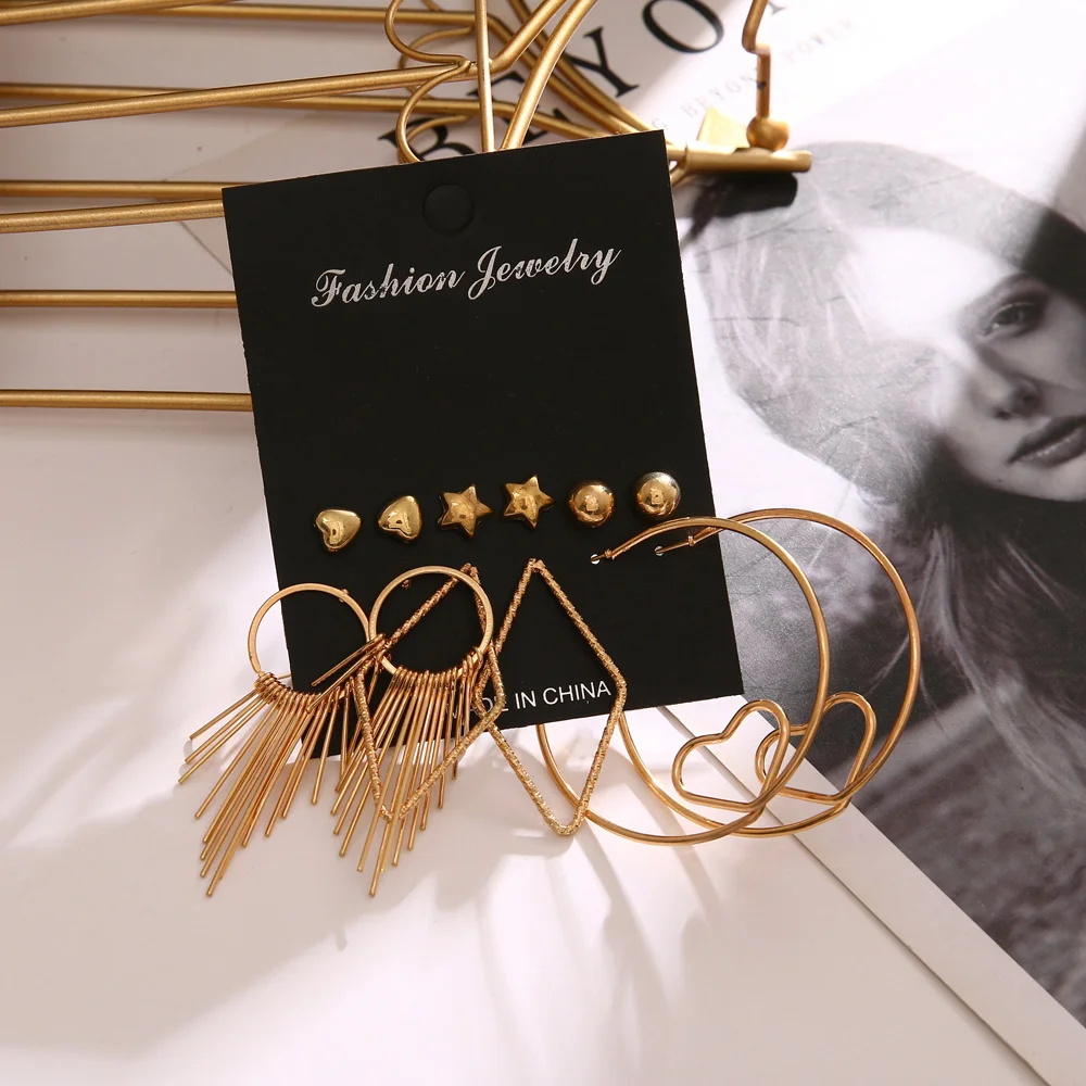 

KISS WIFE 20/Pair Pearl Crystal Beads Stud Earrings For Women Geometric Hang Earrings Set Hoop Earring 2021 Trend Jewelry Gifts