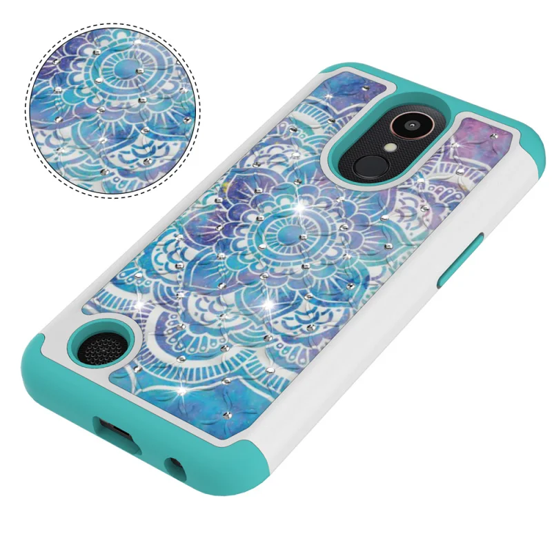 Case for LG K10 2017 Bling Diamond Patterned Dual Layer PC Silicone Hybrid Capa Cover K20 Plus Accessories |