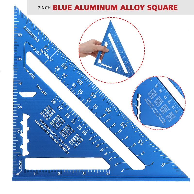 

Треугольная линейка 7 дюймов, угловой транспортир из алюминиевого сплава, Метрическая квадратная измерительная линейка, деревянная скорость, квадратный инструмент, измерители