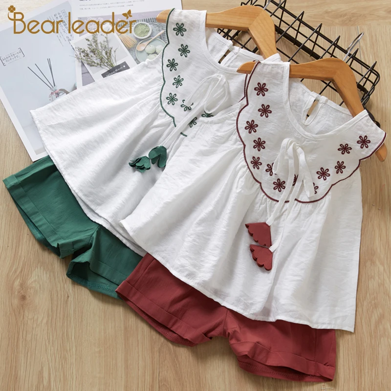 Bear leader/комплекты одежды для девочек г. Модные летние комплекты одежды для детей милая футболка+ платье с принтом куклы Одежда для девочек из 2 предметов