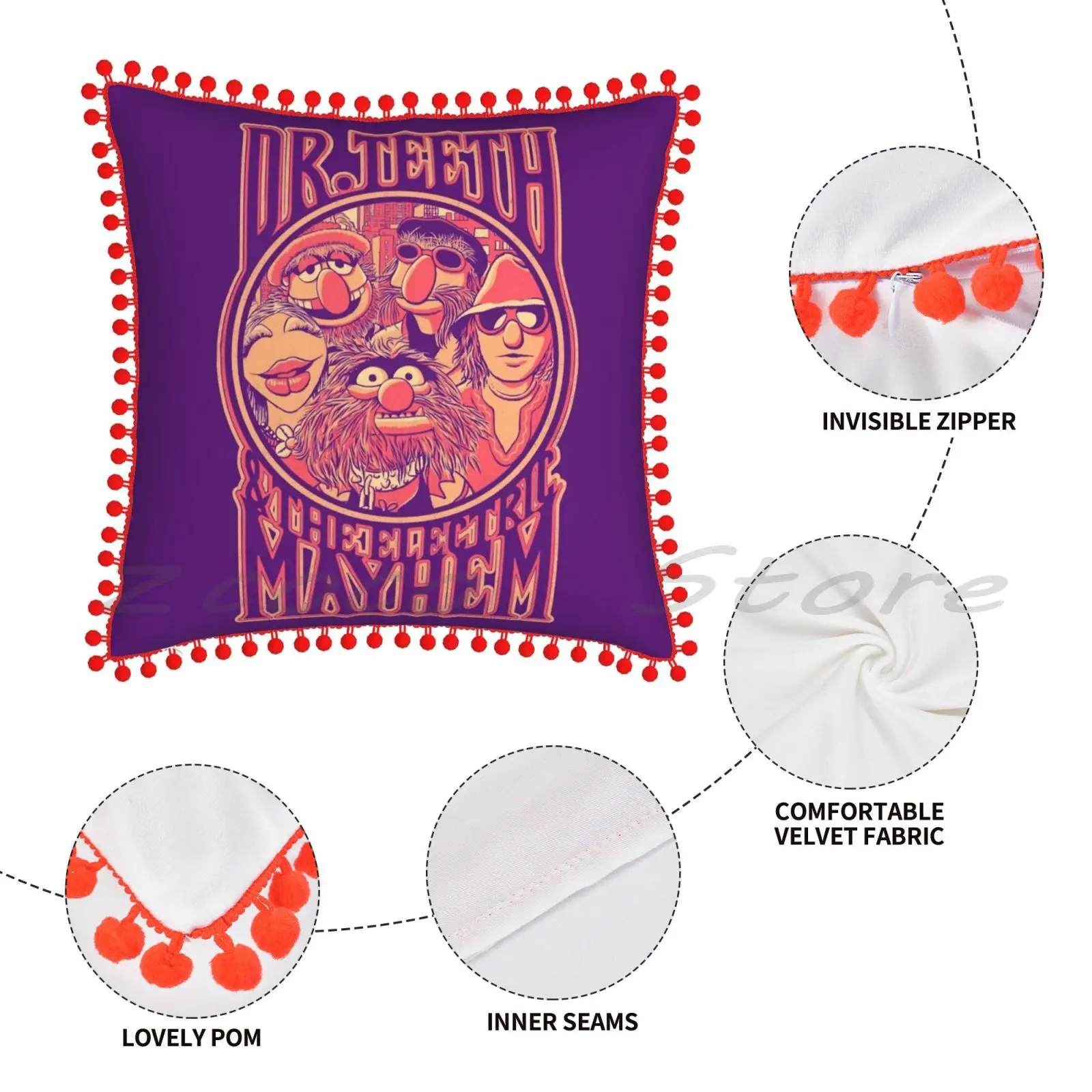 Наволочка с надписью Dr. Teeth наволочка из хлопка и льна плюшевыми помпонами для