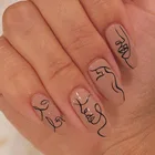Накладные ногти в стиле ретро, абстрактный дизайн французского абстрактного лица, овальная головка, АБС-пластик, Типсы для накладных ногтей с желейным клеем, полное покрытие для девушек