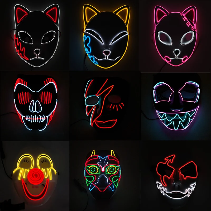 

Halloween Glowing Joker Smiling Face Mask Japanese Anime Fox King Kong Mask For Cosplay Party Supplies
