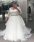 Женское трапециевидное длинное свадебное платье, милое кружевное платье с аппликацией и бисером, свадебное платье с длинным рукавом 34, свадебные платья на заказ