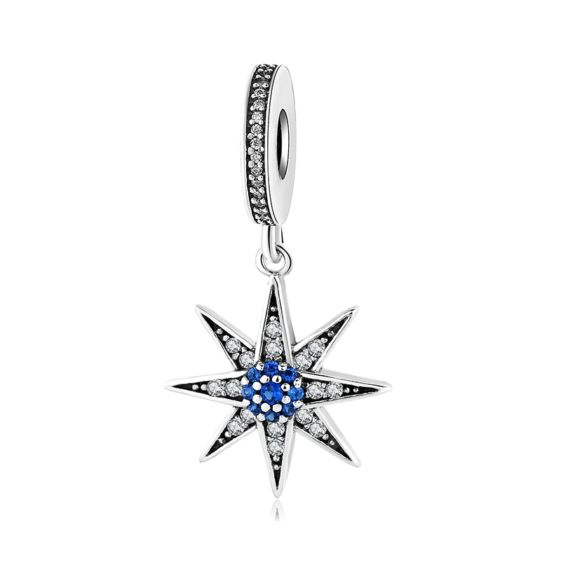 

925 Sterling Silver Charms blue eight Pointed Star Pendants fashion accessories womens bracelets trendy 2018