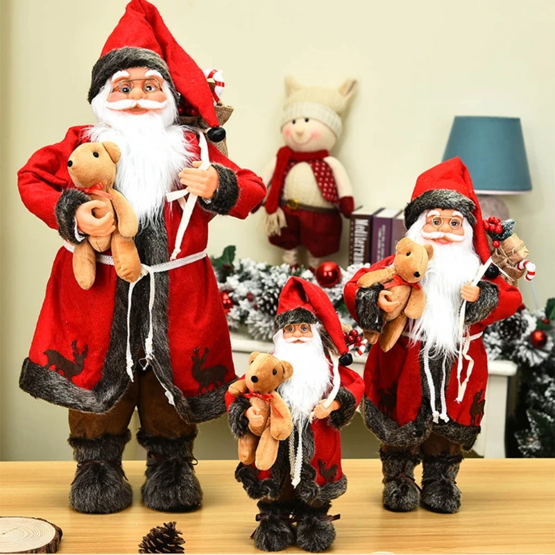 Рождественский Санта-Клаус с медведем плюшевая кукла стоячие статуэтки