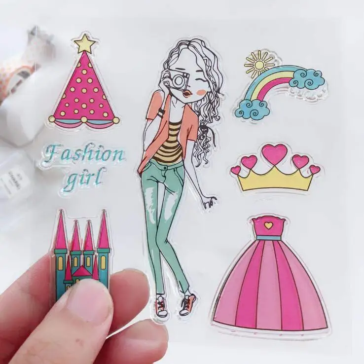 Радужные Модные цветные прозрачные штампы для девушек скрапбукинга сделай сам