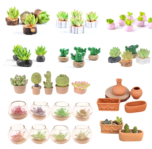 

Dollhouse Miniature Succulent Plant Green Hydroponic Potted Doll House Glass Jar Model Home Garden Furniture Decor 1/2/5pcs