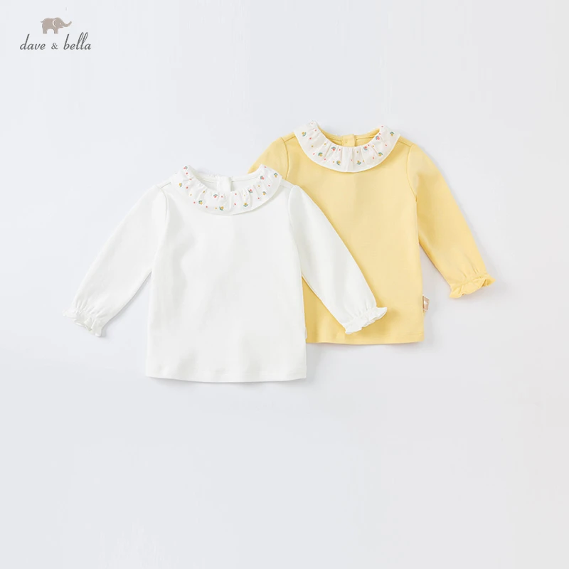 

DBZ19047-1 dave bella autumn baby girls cute floral embroidery T-shirt children tops kids girl fashion tees
