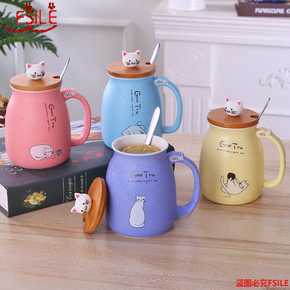 

Color Cartoon Milk Coffee Ceramic Mug With Lid Spoon Cup Cute Cat Heat-resistant Cup Kitten Children Cup Office Gifts