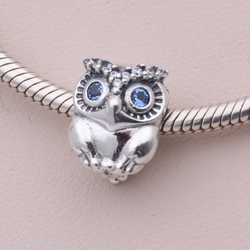 

Genuine 925 Sterling Silver Bead Charm The New Sparkling Owl Charm Fit pan Bracelets & Necklace Women Diy Jewelry