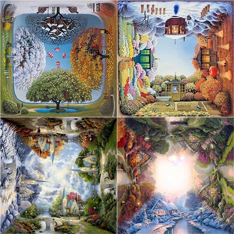 

5D DIY Diamond Painting Four Seasons Diamond Embroidery Scenery Cross Stitch Full Square Round Drill Manual Art Gift Home Decor