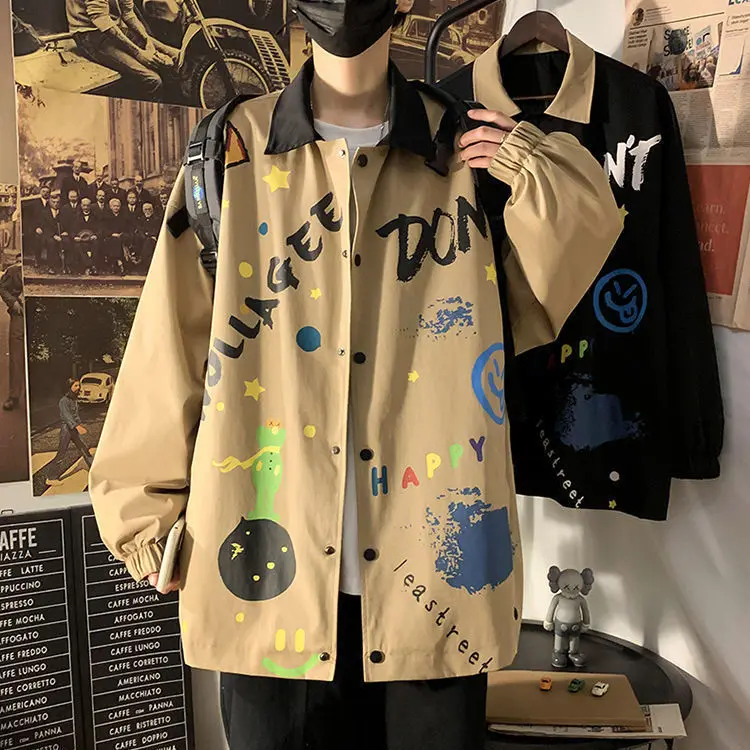 

Cotton Spring Autumn Fried Street Cardigan Coat Men's Korean Loose Top 2021 New Jacket