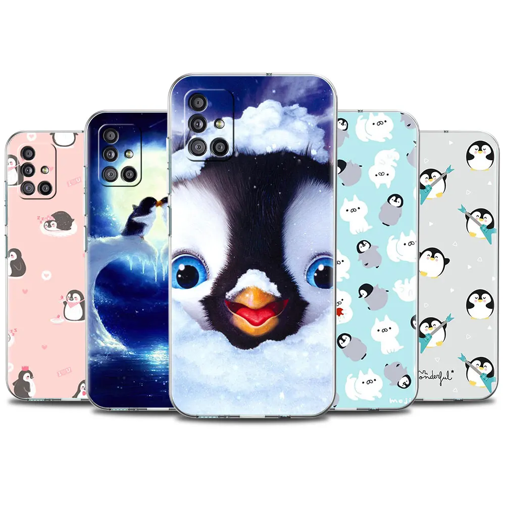 

Cute Lovely Penguin Transparent Case For Samsung Galaxy A51 A71 A21s A31 A12 A32 5G A21 EU A52 4G A41 A11 A22 TPU Phone Cover