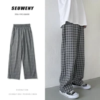 spring summer plaid pants mens fashion retro casual pants men streetwear korean loose straight wide leg pants mens trousers