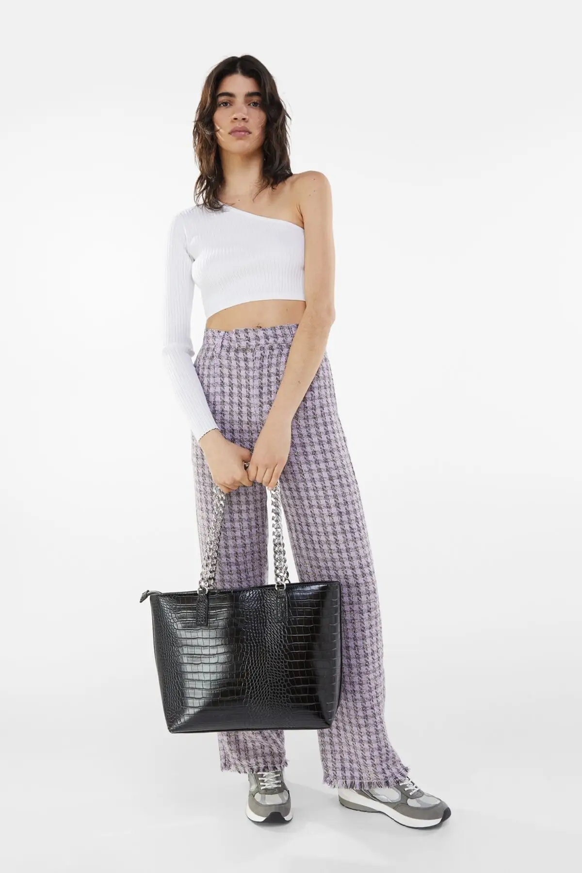 

Women's Black Crocodile skin Finish Chain Tote Bag 03469626