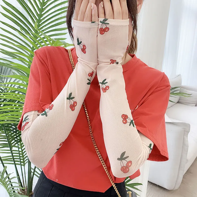 Женские солнцезащитные перчатки с принтом модные для вождения из ледяного шелка