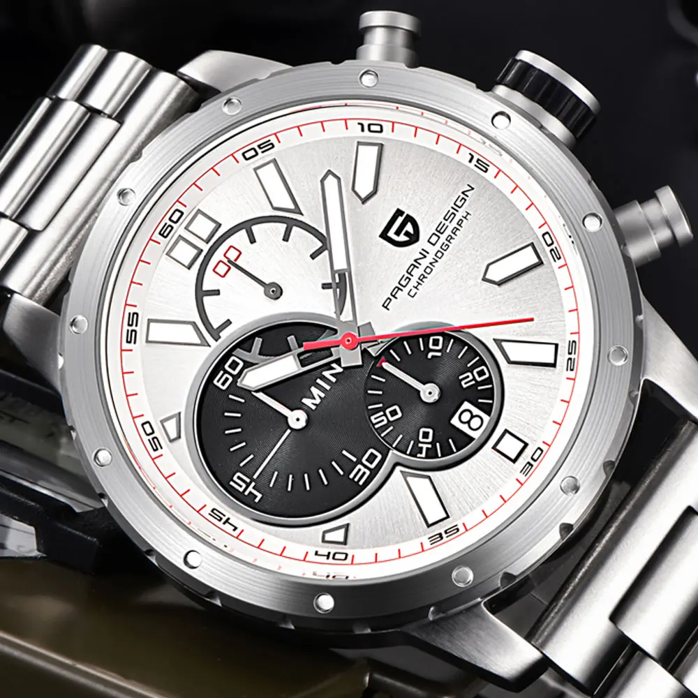 46 мм Pagani Дизайн чехол из нержавеющей стали белый/черный/синий циферблат