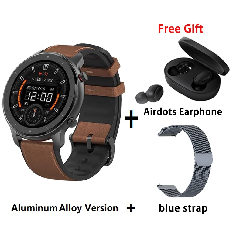 Глобальная версия Amazfit GTR 47 мм Смарт-часы Huami 5ATM водонепроницаемые Смарт-часы 24 дня батарея gps управление музыкой для Android IOS - Цвет: S add blue strap