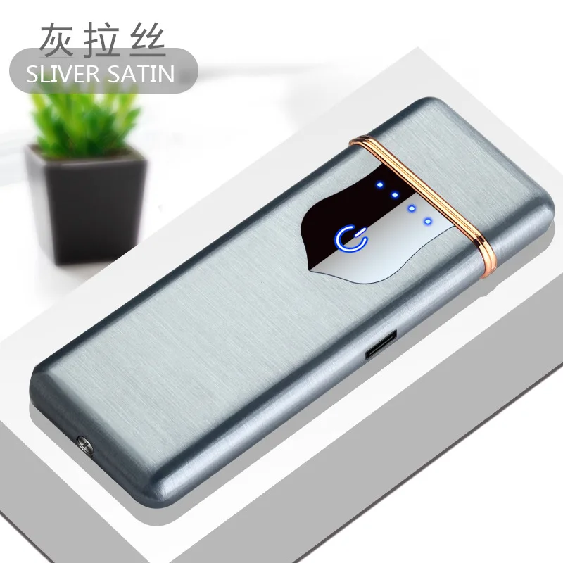 Silver Новая usb зарядка Зажигалка сенсорная Индукционная тонкая перезаряжаемая Зажигалка для сигарет ветрозащитная металлическая электрическая зажигалка гаджеты для мужчин - Цвет: Silver