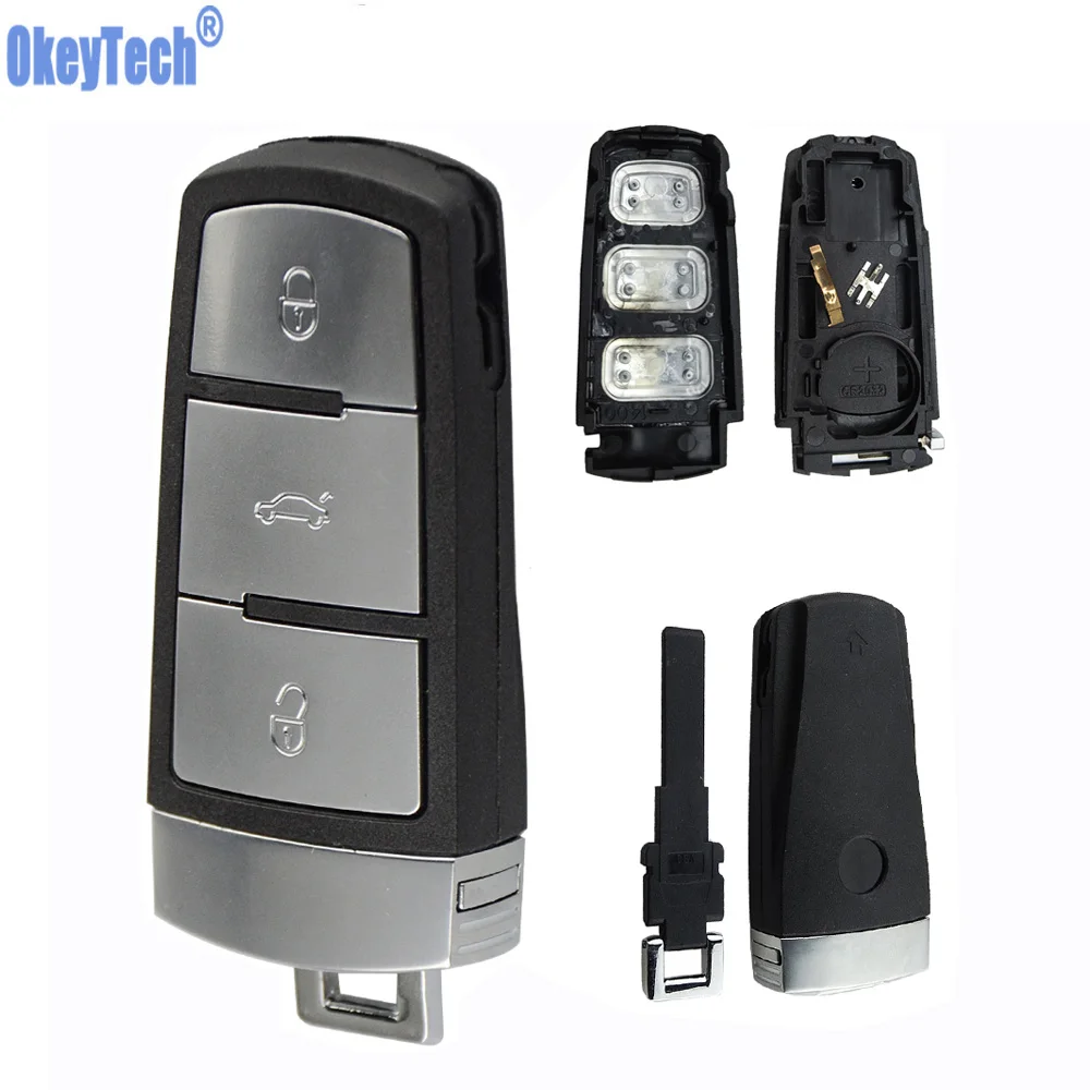 

Автомобильный смарт-Корпус для ключа-карты OkeyTech, оболочка Fob для Volkswagen V W Magotan Passat CC, смарт-карта с автоматическим ключом, 3 кнопки дистанционн...