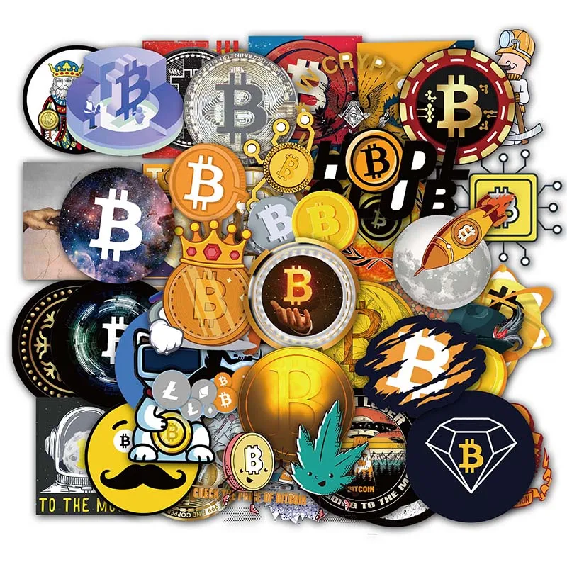Pegatinas con dibujos animados de Bitcoin BTC para ni&ntilde;os, pegatinas de criptomoneda para ni&ntilde;os, equipaje, port&aacute;til, funda Vsco para monopat&iacute;n, muebles, 10/50 Uds.-2