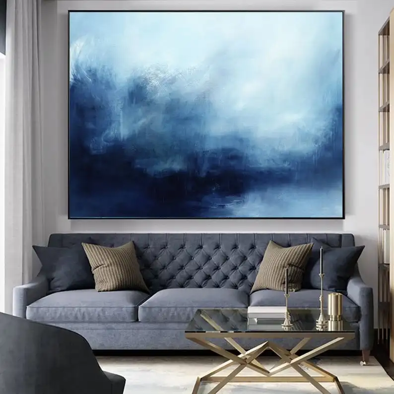 Goedkoop Landschapsschilderkunst Grote Wall Art Schilderij Abstract Landschap Schilderen Originele Schilderij Diepe Blauw Canvas Schilderijen Aparte