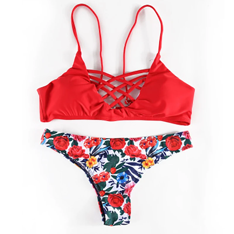 

2020 New Sexy Bikini Women's Retro Print Three-point Style Hot Sale Red Yellow Blue Beach Swimwear