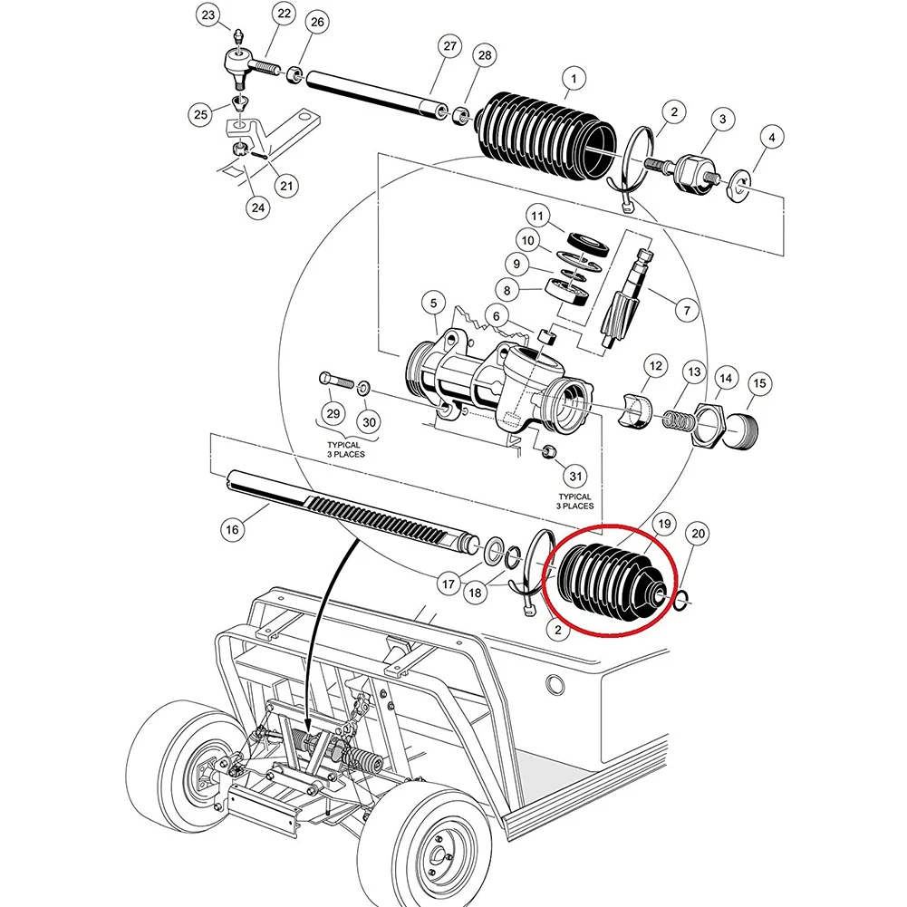 

Steering Bellow Dust Seal, Short Driver Side for Club Car DS 1997-Up 101880001 Golf Cart Accessories