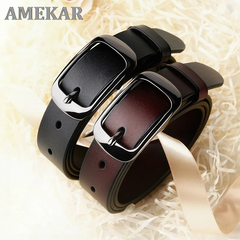 

Women's genuine leather fashion retro belt high quality luxury brand ladies metal double buckle new belt with jeans