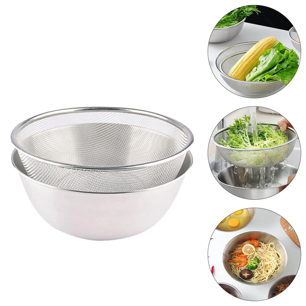 

1 Set Stainless Steel Drain Basket Bowl Set Kitchen Colander Basket Set