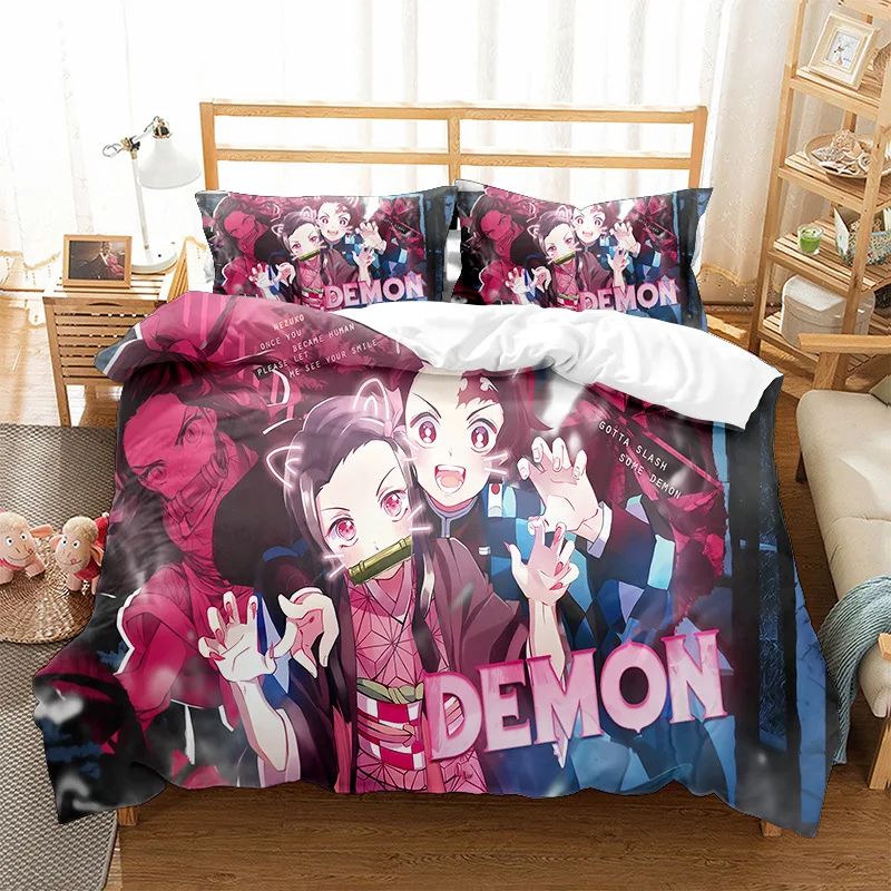 

Demon Slayer Anime 2/3pcs Duvet Cover Soft Polyester Microfiber Fabric Bedding Set for Teens Kids Boys Girls with Pillowcases