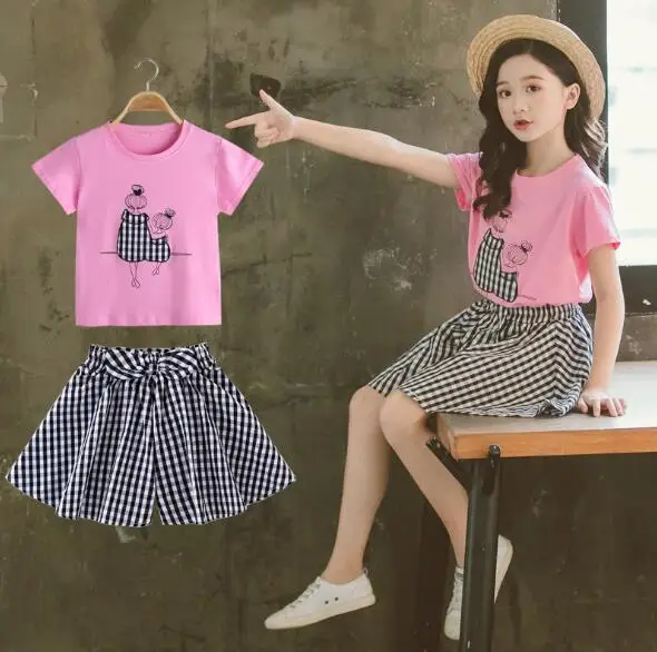 Комплект одежды для девочек летняя детская одежда модные топы с мультяшным