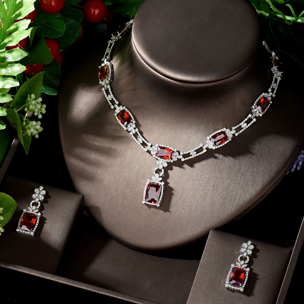 Элегантные квадратные синие фианиты HIBRIDE висячие серьги-подвески ожерелье