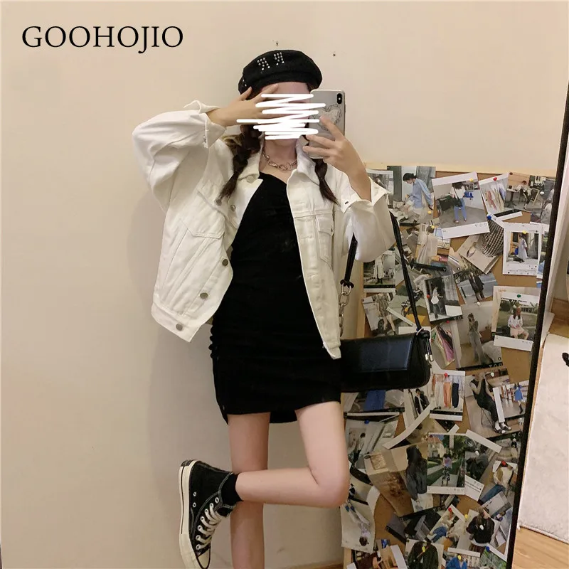 

GOOHOJIO 2021 New Spring and Autumn Solid Color Women Coats Temperament Denim Jacket Women Fashionable Denim Coats for Ladies