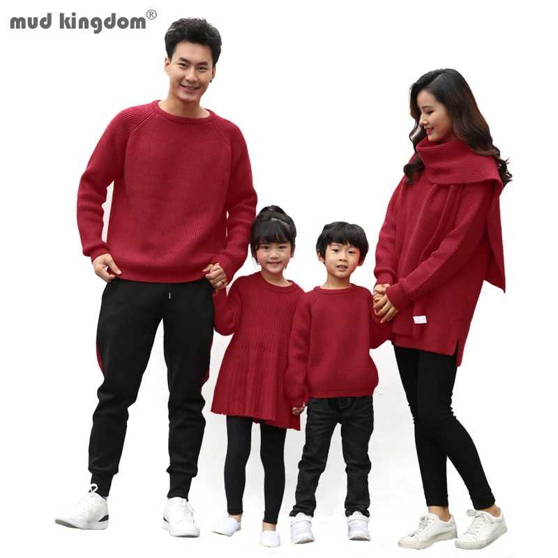 

Mudkingdom Family Matching Swearer Outfits Solid Girls Woman Dress Boys Man Sweaters Mother Kids Daughter Family Clothing Sets