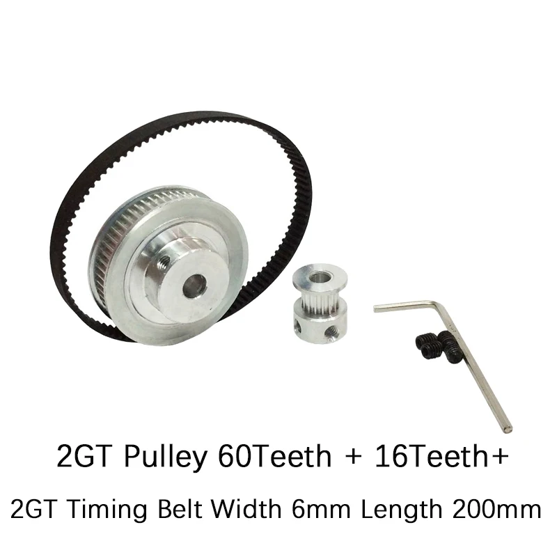 

2GT Timing Belt&Pulley BEMONOC HTD Kits GT2 Timing Belt Closed-loop 200mm Pulley 16 Teeth + 60 Teeth for 3D Printer Accessories