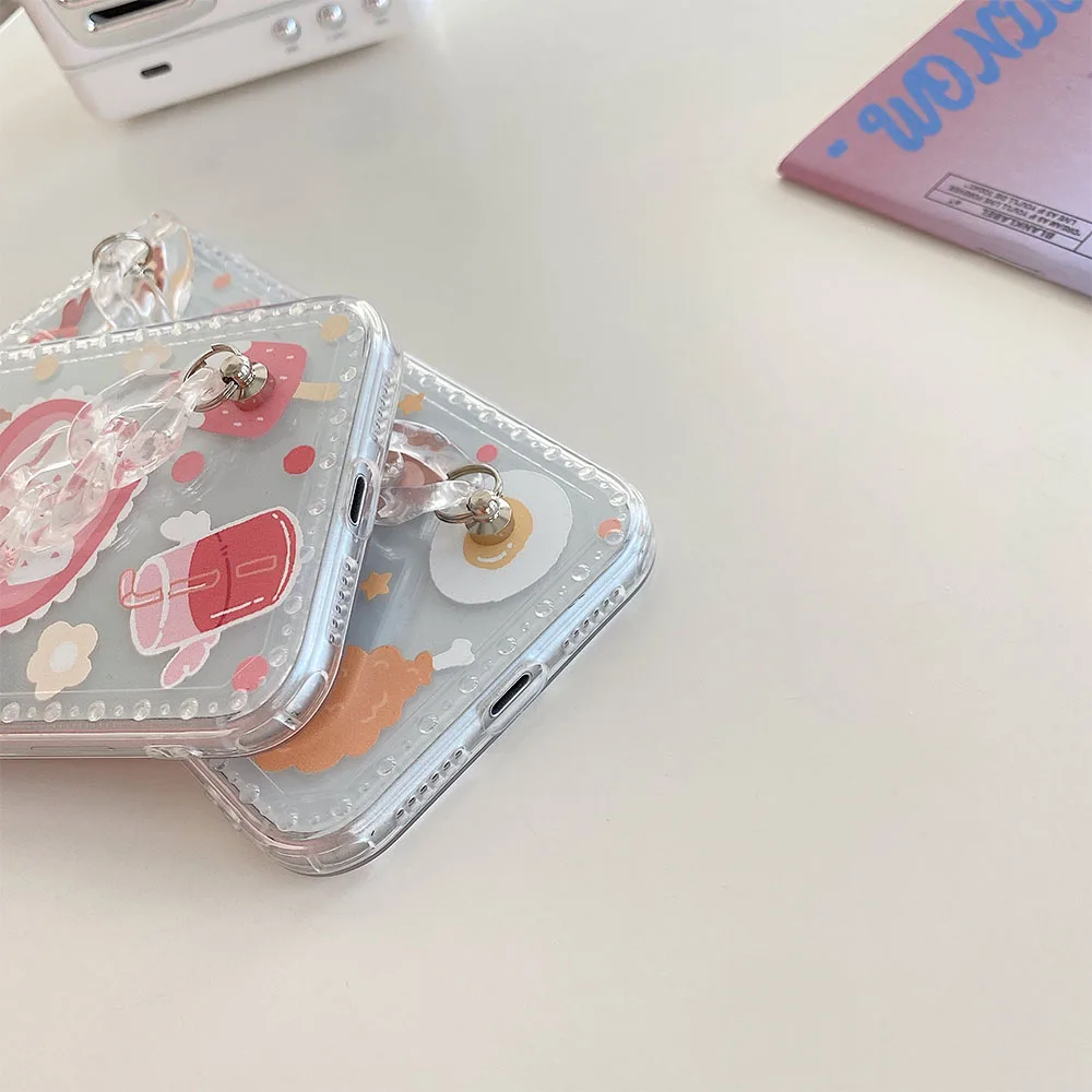 

Korea Love heart Bear Bracelet Phone Cases for iPhone 12 Pro Max X XS XR 7 8 Plus SE 2020 11 Transparent Chain Soft Back Cover