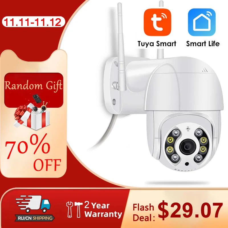 

3MP Tuya Smart Wifi IP Camera Outdoor 1080P AI Human Auto-Tracking PTZ Camera 4X Digital Zoom Color Night Vision CCTV Camera