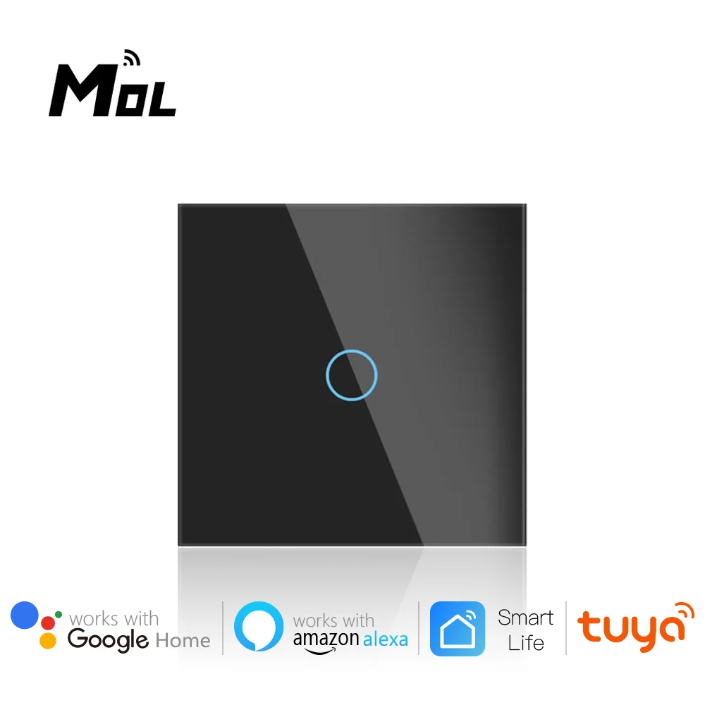 

Wifi Wall Touch Switch EU No Neutral Wire Required Smart Light Switch 1 Gang Black 220V Tuya Smart Home Support Alexa Google Hom