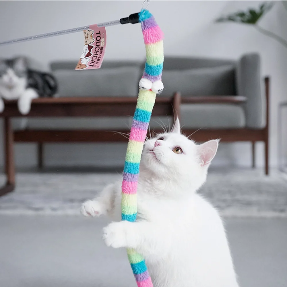 

Funny Cat Stick Cat Toy Feather Cat Teaser Wand Cat Interactive Toy Caterpillar Colorful Rod Teaser Cat Supplies Cat Accessory