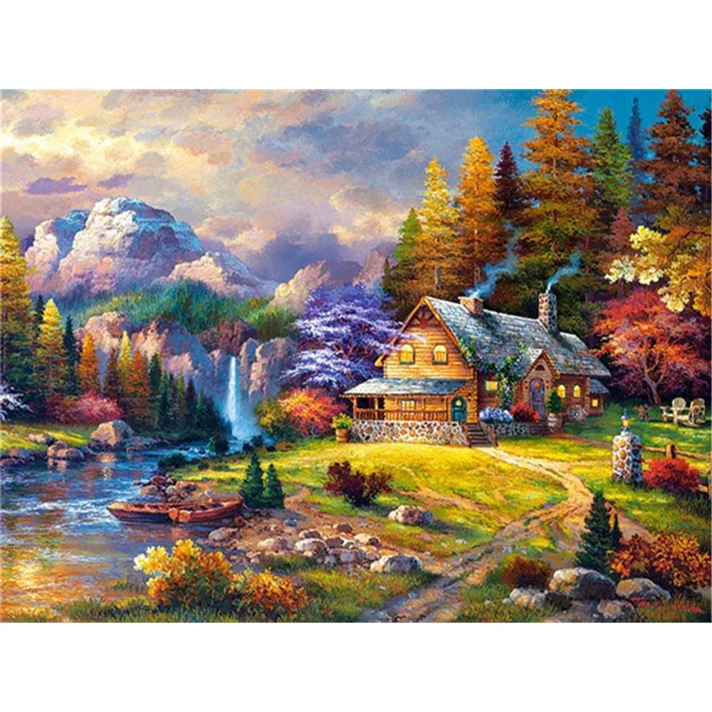 

Landscape Village House Flower 11CT Cross-Stitch Embroidery Set Painting Sewing Handicraft Handiwork Home Decor Gift Promotions