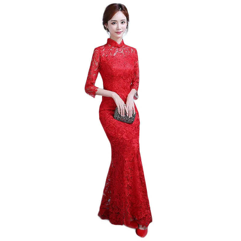 Тост невесты Cheongsam длинный 2020 новый зимний красный короткий китайский свадебное