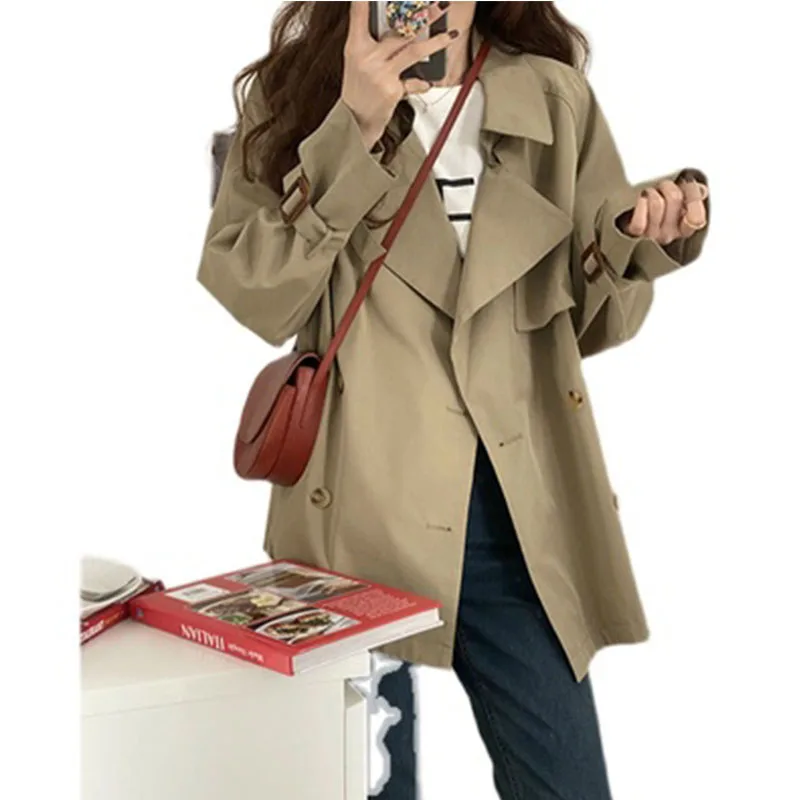 Женское элегантное черное пальто Осеннее женское двубортное длинное с шипами