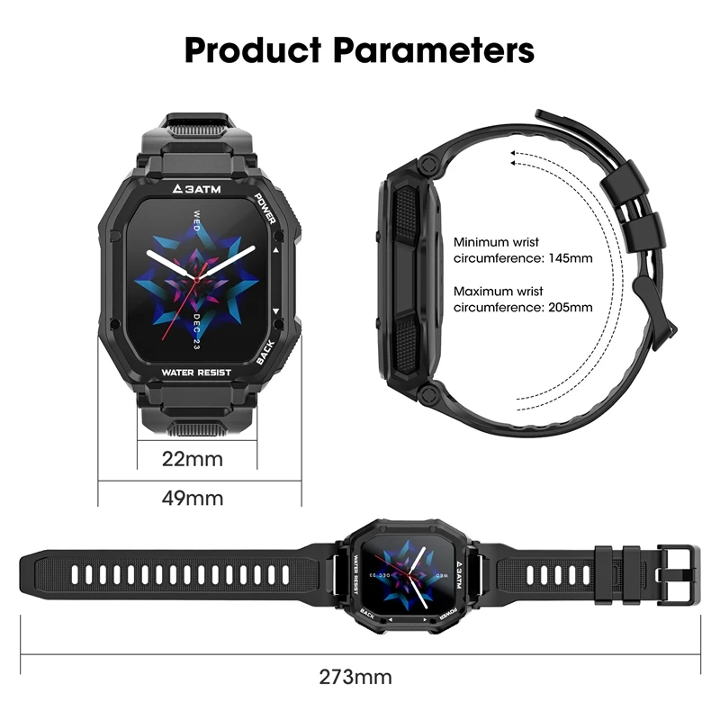 

C16 3ATM Waterproof Sport Blood Smart Watch Men Fitness Wristband Rugged Outdoor Smartwatch for Smart Phone Swim diving watches