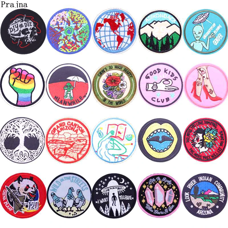 Круглые патчи Prajna в виде НЛО инопланетянина с вышивкой утюгом для детской одежды