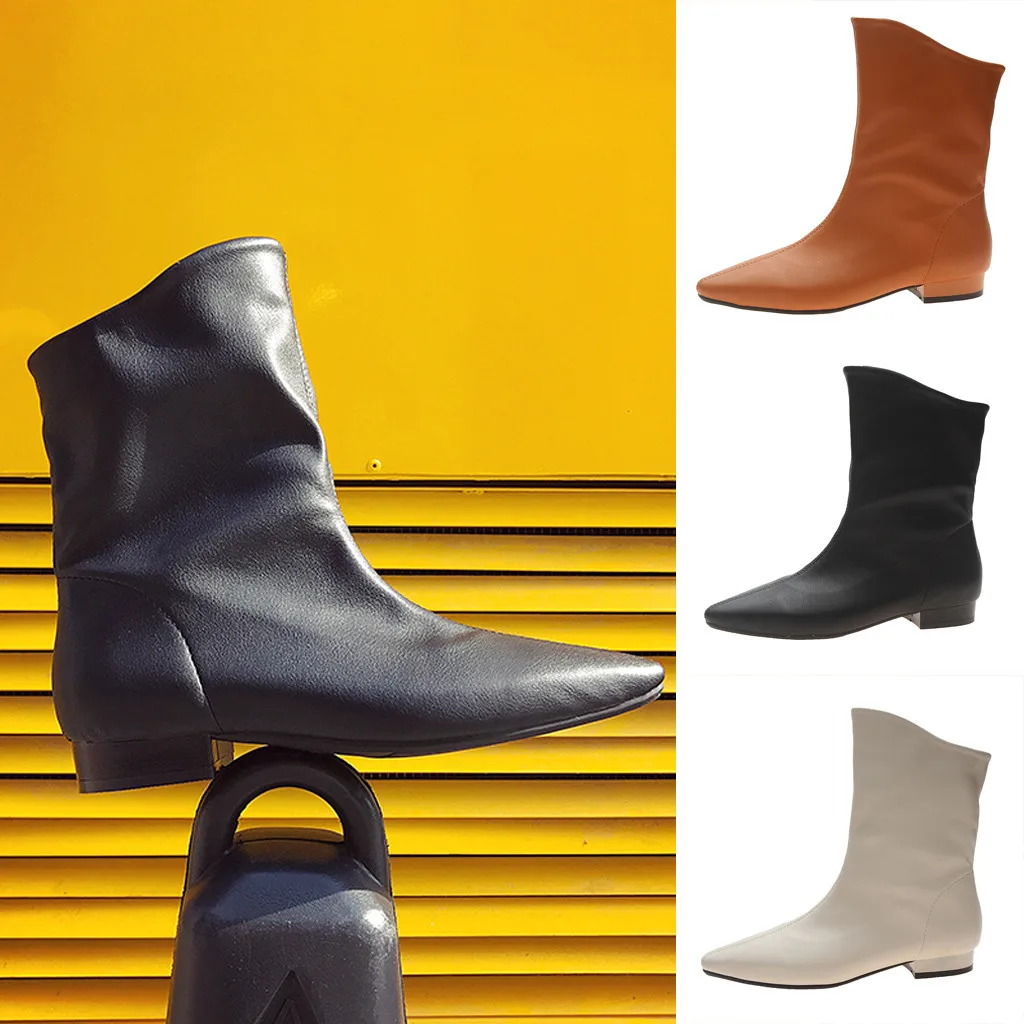 

SAGACE Women's Shoes 2019 Pointed Short Women Boots Soft Casual Leather Boots Women Slip-On Tube Ankle Booties Fashion Shoes new