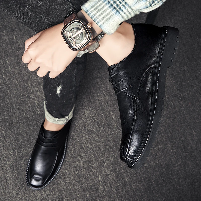 Модная мужская обувь из натуральной кожи Повседневная Уличная на шнуровке