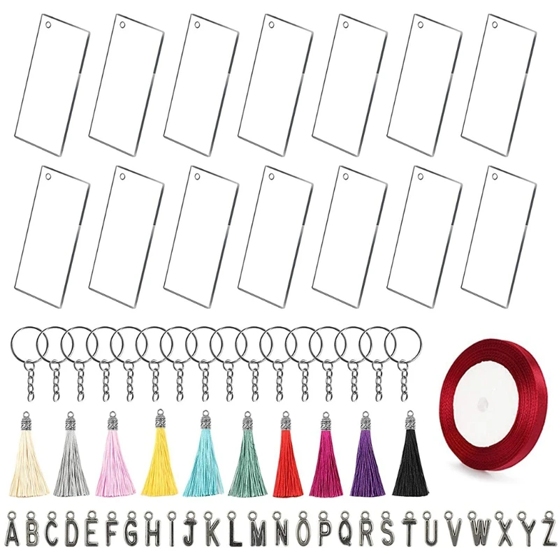 

L5YA Acrylic Transparent Blanks Keychain Tassels Set for Diy Projects